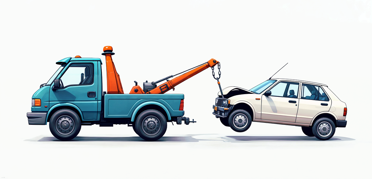 ai generated, tow truck, towing, car, truck, vehicle, repair, maintenance, collision, accident, transport, tow